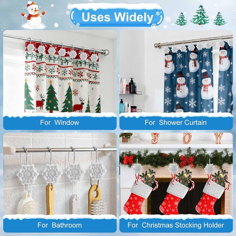 VinTS 12PCS White Sliver Snowflake Shower Curtain Hooks,Christmas Shower Curtain Hooks,Snowflake Winter Decoration for Christmas Bathroom Living Room - Image 5